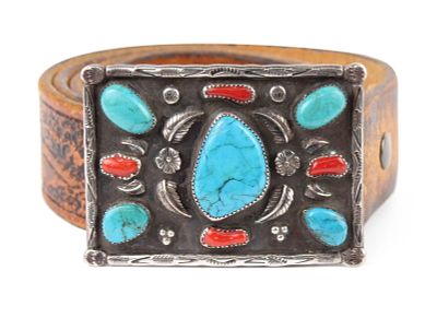 Large Navajo Silver & Turquoise Buckle. Large Navajo Silver &amp; Turquoise Buckle Inset with 