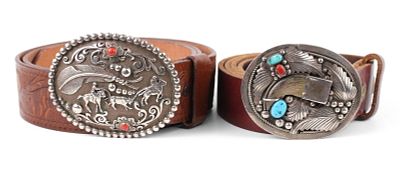 Two Silver & Turquoise Large Men's Buckles. Two Silver &amp; Turquoise Large Men's Buckles The 