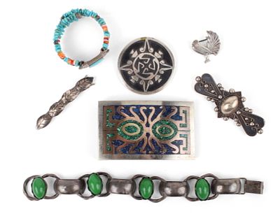 Mexican Mid-Century Silver Jewelry. Mexican Mid-Century Silver Jewelry Including a modernist 