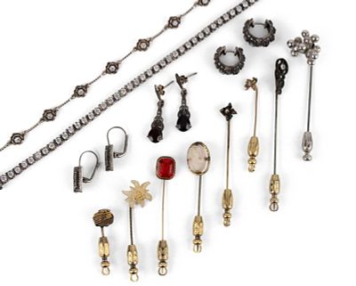 Eight Victorian Stickpins. Eight Victorian Stickpins Together with a silver and paste tennis 