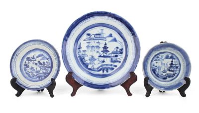 Group of Chinese Export Blue Canton Assorted Plates. Group of Chinese Export Blue Canton 