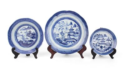 Group of Chinese Export Blue Canton Assorted Plates. Group of Chinese Export Blue Canton 
