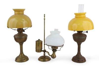 Pair of Brass Fluid Lamps. Pair of Brass Fluid Lamps Electrified, American, with mismatched 