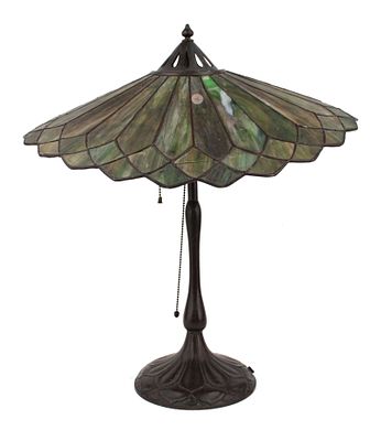 Handel Bronze Table Lamp. Handel Bronze Table Lamp Shade broken and missing pieces. 21 1/2 x 19 