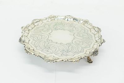 English Silver Salver. English Silver Salver English Silver Salver having shell form boarder 