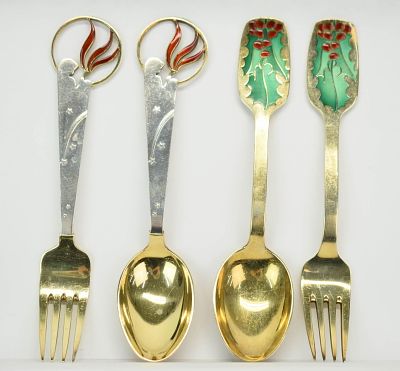 A. Michelsen Danish Sterling Silver Christmas Spoons & Forks. A. Michelsen Danish Sterling 