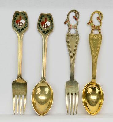 A. Michelsen Danish Sterling Silver Christmas Spoons & Forks. A. Michelsen Danish Sterling 