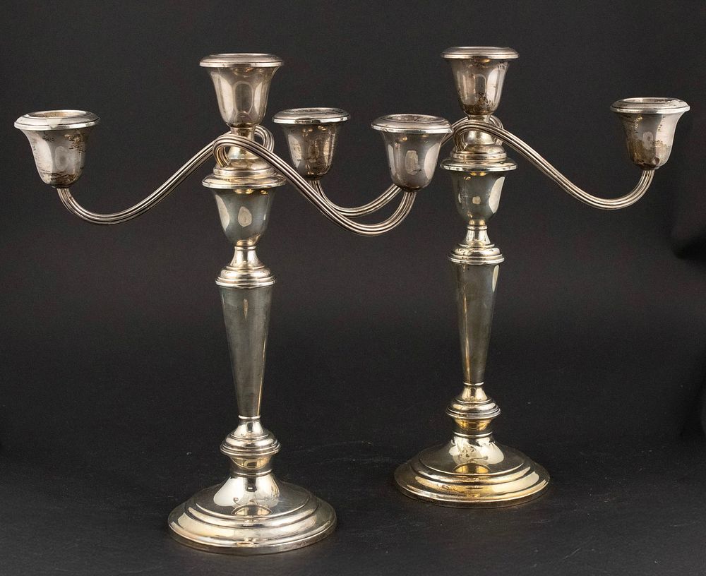 Pair of Gorham Sterling Silver Three-Light Candlesticks. Pair of Gorham Sterling Silver 