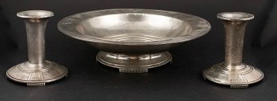 Wallace Sterling Silver Art Deco Bowl and Candlesticks. Wallace Sterling Silver Art Deco Bowl 