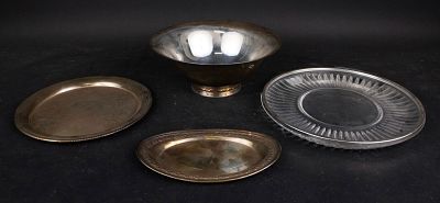 Four Silver Plated Hostess Ware Items. Four Silver Plated Hostess Ware Items One glass plate 