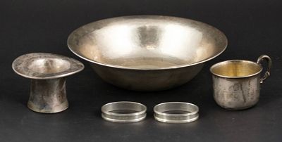 Sterling Silver Hand Hammered Bowl. Sterling Silver Hand Hammered Bowl 9"dia. Together with two 