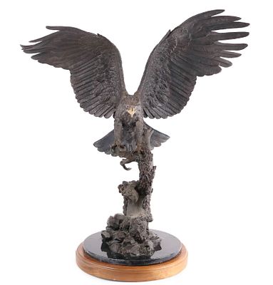 Steve Retzlaff, .999 Silver and Bronze Wingspread Eagle Sculpture. Steve Retzlaff, .999 Silver 