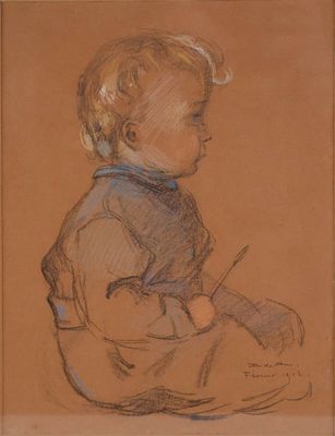 Fevrier, Portrait of Seated Baby Boy, Chalk and Colored Pencil. Fevrier Portrait of Seated 