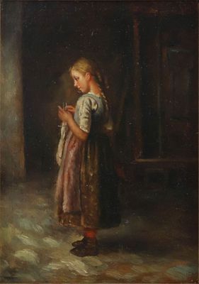 Attributed to Jozef Israels, Dutch 1824-1911, Portrait of Young Girl, Oil on Board. Attributed 