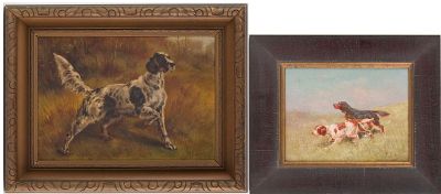 English Setter Pointing, Oil on Canvas. English Setter Pointing Oil on Canvas Initialed l.r. 