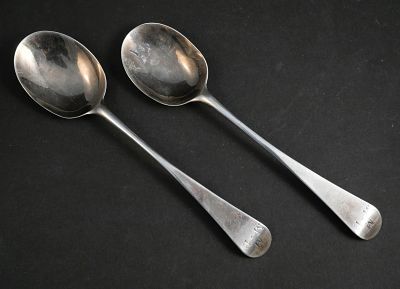 Two Colonial American Silver Bird-back Spoons. Two Colonial American Silver Bird-back 