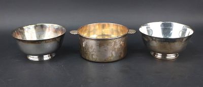 Christoffel Handled Bowl. Christoffel Handled Bowl Flat bottomed bowl. Together with two silver 