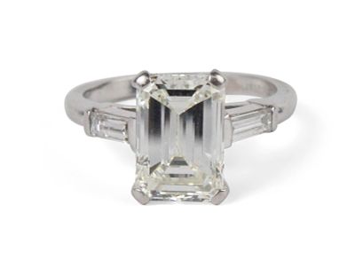 1950's Emerald-Cut Diamond and Platinum Ring. 1950's Emerald-Cut Diamond and Platinum Ring Size 