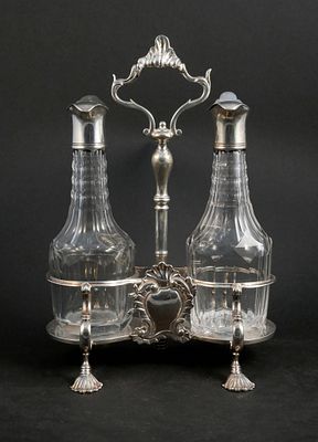 English Silver Oil and Vinegar Cruet. English Silver Oil and Vinegar Cruet London, with bottles 
