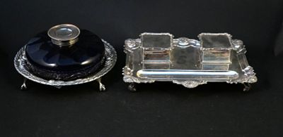 Herbert Charles Lambert English Silver Inkwell Stand. Herbert Charles Lambert English Silver 