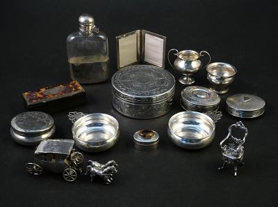 Collection of Vintage Miniature Silver Boxes and Trinkets. Collection of Vintage Miniature 
