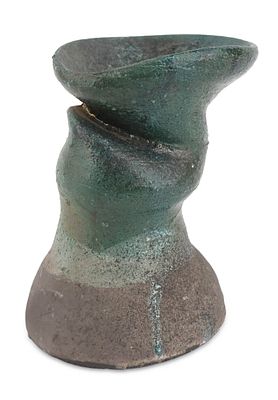 Possibly George Edgar Ohr, 1857-1918, Organic Vase, Green Glazed Earthenware. Possibly George 