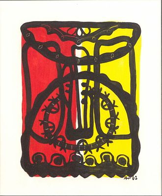 Amelia Pelaez, 1896-1968, Gouache, Abstract in Red and Yellow. Amelia Pelaez 1896-1968 