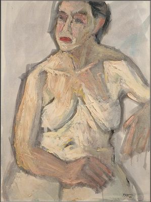 Manoucher Yektai, American 1922-2019, Portrait of Seated Nude Woman, Mixed Media on Paper. Manou 
