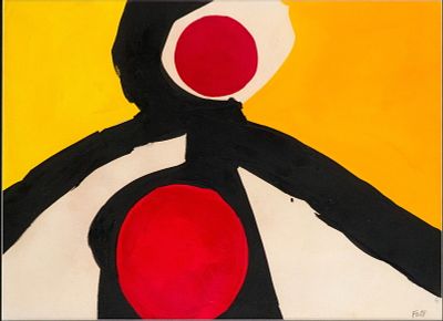 Luis Feito, Spanish 1929-2021, Abstract in Yellow, Red, and Black, Gouache. Luis Feito Spanish 