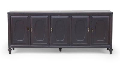 Modern Black Painted Credenza. Modern Black Painted Credenza With five doors retailed by W.J. 