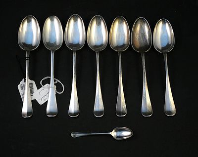 Six American Silver Philip Syng Shell-Back Dessert Spoons. By Philip Syng, Jr., (b.1703 - 