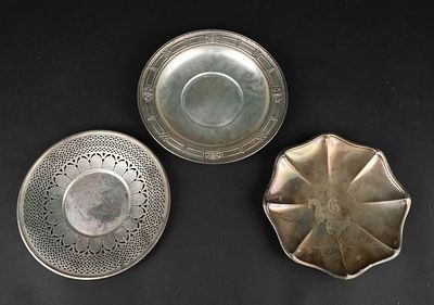 Three Sterling Silver Plates. Three Sterling Silver Plates 10.5"dia. - 9.5"dia. Approx. 26 t.o. 