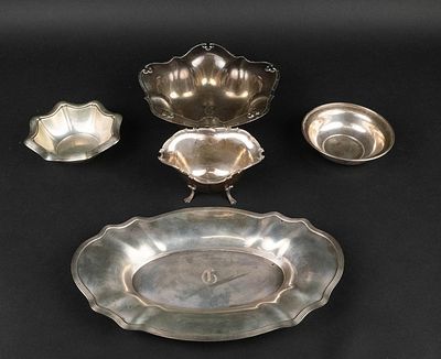 Five Sterling Silver Bowls and Tray. Five Sterling Silver Bowls and Tray Approx. 28 t.o. 12 1/2 