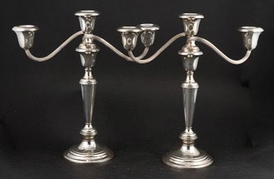 Pair of Gorham Sterling Silver Three-light Candelabra. Pair of Gorham Sterling Silver 