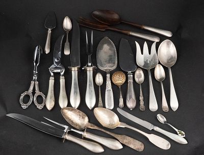 Collection of Sterling, Coin and Silver Plated Flatware. Collection of Sterling, Coin and 