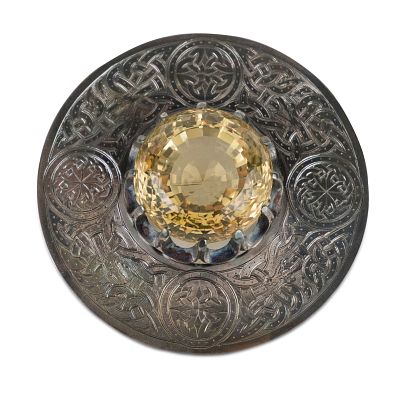 Large Vintage Scottish Kilt Pin. Large Vintage Scottish Kilt Pin Circular with center cut stone 