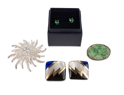 Pair of 14K and Mixed Hardstones Square Earrings. Pair of 14K and Mixed Hardstones Square 