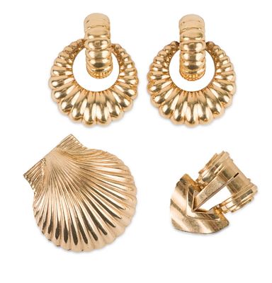 Pair of 14K Vintage Ear Clips. Pair of 14K Vintage Ear Clips 1.5"l. Together with a 12k Gold 
