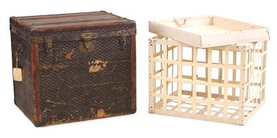 Goyard Leather Travel Trunk. Goyard Leather Travel Trunk French. Leather, wood and brass with 
