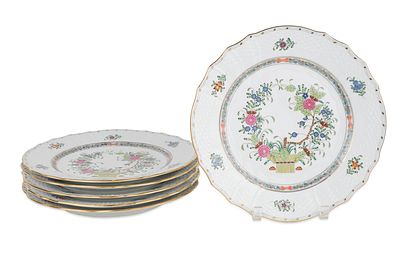 Six Herend "Indian Basket" Dinner Plates. Six Herend "Indian Basket" Dinner Plates Multicolor. 