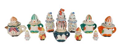 Group of Japanese Clown-Form Porcelain Table Articles. Group of Japanese Clown-Form Porcelain 