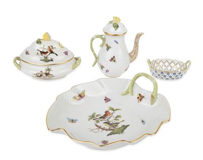 Four Herend Rothchild Bird Porcelain Table Articles. Four Herend Rothchild Bird Porcelain Table 