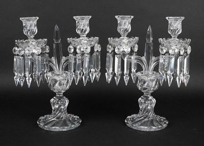 Pair of Baccarat Bambous Two-Light Candelabra. Pair of Baccarat Bambous Two-Light 