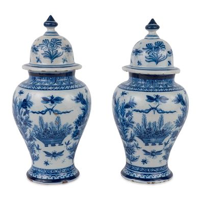 Pair of Delft Blue and White Covered Jars. Pair of Delft Blue and White Covered Jars Dutch 
