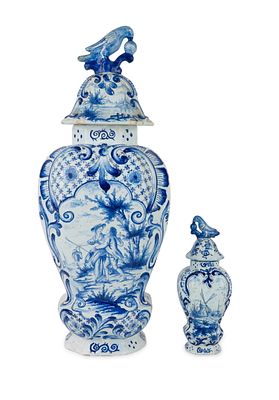 Two Delft Blue and White Covered Vases. Two Delft Blue and White Covered Vases Dutch, 19th C. 