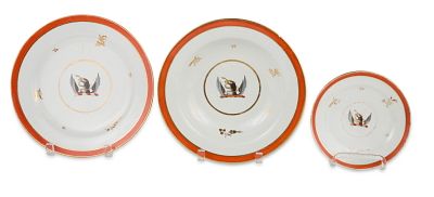 Group of Chamberlain Worchester Armorial Decorated Plates and Bowls. Group of Chamberlain 