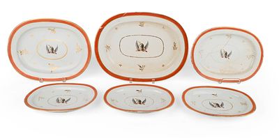 Six Chamberlain Worchester Armorial Decorated Platters. Six Chamberlain Worchester Armorial 