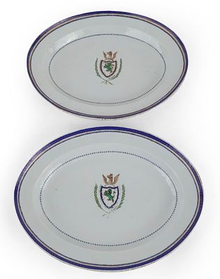 Two John Morgan(1753-1842) Family Chinese Export Armorial Platters. Two John Morgan(1753-1842) 