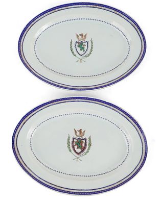 Two John Morgan(1753-1842) Family Chinese Export Armorial Platters. Two John Morgan(1753-1842) 