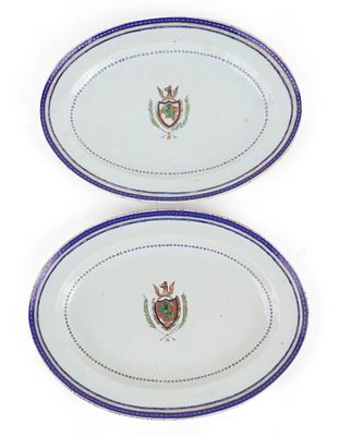 Two John Morgan(1753-1842) Family Chinese Export Armorial Platters. Two John Morgan(1753-1842) 
